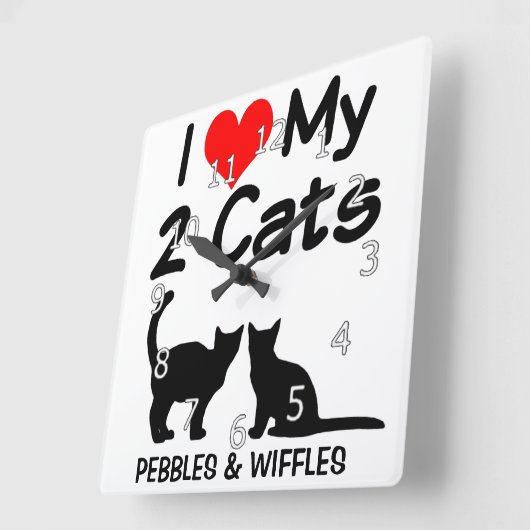 2匹の猫のシルエットが好き スクエア壁時計 (傾斜)