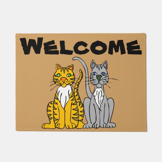 2匹の猫の歓迎マット ドアマット (正面)