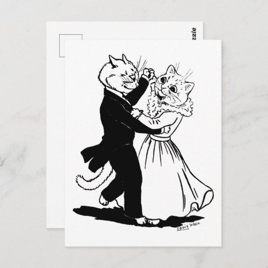 2匹の猫の踊り、ルイ・ワイン ポストカード (正面/裏面)