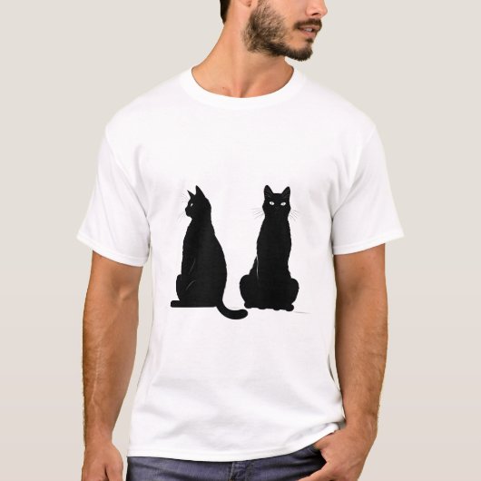 2匹の猫の黒いシルエット Tシャツ (正面)