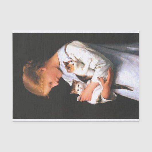 2匹の猫を抱く少女  薄葉紙 (正面)