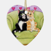 2匹の猫クリスマスまたはバレンタインのオーナメント セラミックオーナメント (右)