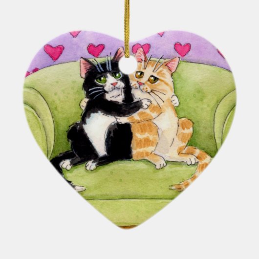 2匹の猫クリスマスまたはバレンタインのオーナメント セラミックオーナメント (裏面)