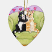 2匹の猫クリスマスまたはバレンタインのオーナメント セラミックオーナメント (左)