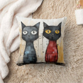 2匹の猫 – ブルー&レッド装飾用クッション クッション (ブランケット)