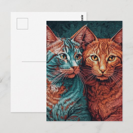 2匹の猫 ポストカード (正面/裏面)