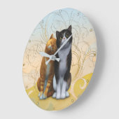 2匹の猫：愛が空中に？大きな時計 ラージ壁時計 (傾斜)