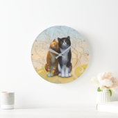 2匹の猫：愛が空中に？大きな時計 ラージ壁時計 (ホーム)