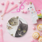 2匹の猫 – 虎猫とネクタイ ペーパープレート (パーティー)