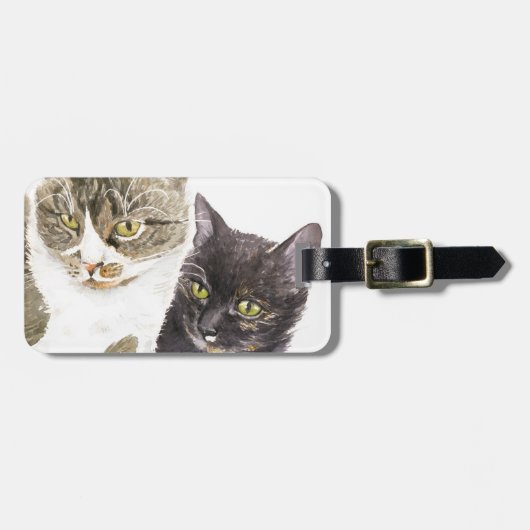 2匹の猫 – 虎猫とネクタイ ラゲッジタグ (正面横)