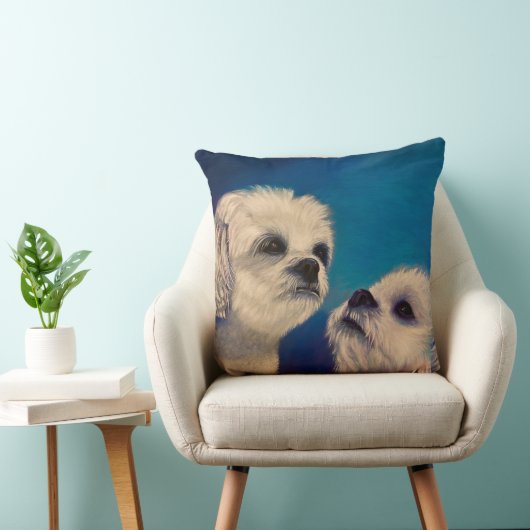2匹の白いマルタの子犬 クッション (椅子)