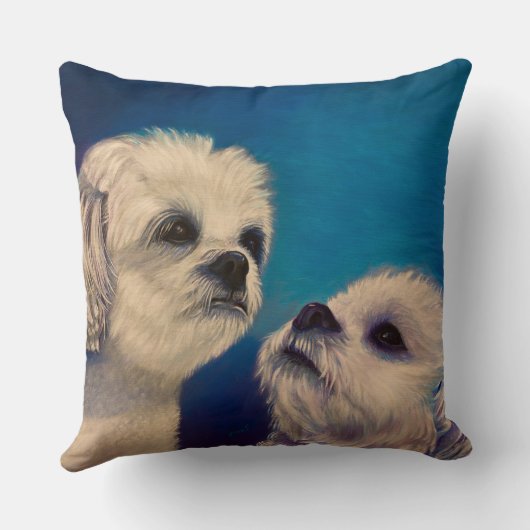 2匹の白いマルタの子犬 クッション (裏面)