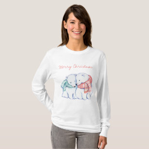 2匹の白くまのメリークリスマスのワイシャツ Tシャツ
