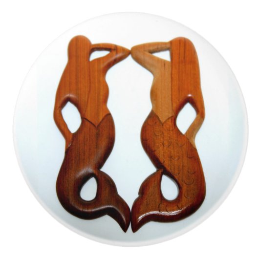 2匹の眺望の人魚の人魚 セラミックノブ (正面)