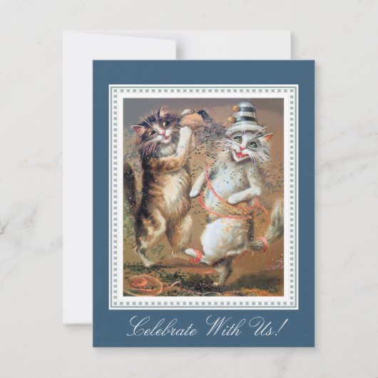 2匹の紙吹雪をまく猫のパーティー 招待状 (正面)