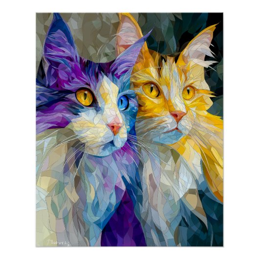 2匹の紫と黄色の猫 ポスター (正面)