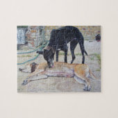 2匹の絵画可愛いグレイハウンド犬の現実主義者 ジグソーパズル (横)