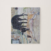 2匹の絵画可愛いグレイハウンド犬の現実主義者 ジグソーパズル (縦)