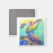 2匹の緑のウミガメ マグネット (正面/裏面)