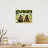 2匹の若い茶色の熊が座っていた ポスター (キッチン)