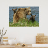 2匹の茶色のクマの子と母の付き合い ポスター (キッチン)