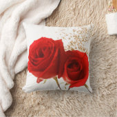 2匹の赤いバラのカスタムな背景色 クッション (ブランケット)