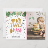 2匹の野生のサファリの金ゴールドの女の子動物の誕生会 招待状 (正面)