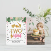 2匹の野生のサファリの金ゴールドの女の子動物の誕生会 招待状 (スタンド正面)