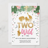 2匹の野生のサファリの金ゴールドの女の子動物の誕生会 招待状 (正面)