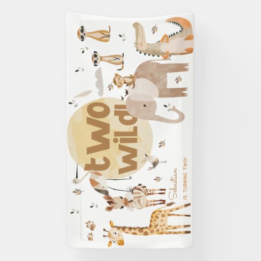 2匹の野生のサファリ動物セカンド子供の誕生日 横断幕 (縦)