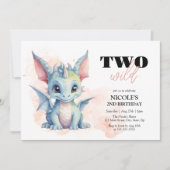 2匹の野生の可愛いベビードラゴン フェアリーテール 2歳の誕生日 招待状 (正面)