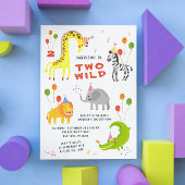 2匹の野生の誕生日サファリの動物かわいい写真 招待状
