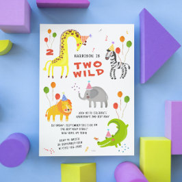 2匹の野生の誕生日サファリの動物かわいい写真 招待状