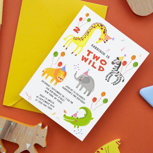 2匹の野生の誕生日サファリの動物かわいい写真 招待状