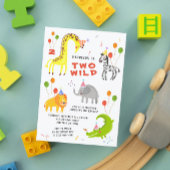 2匹の野生の誕生日サファリの動物かわいい写真 招待状