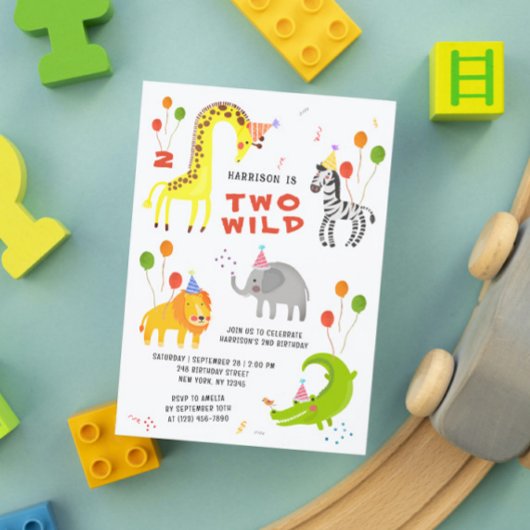2匹の野生の誕生日サファリの動物かわいい写真 招待状