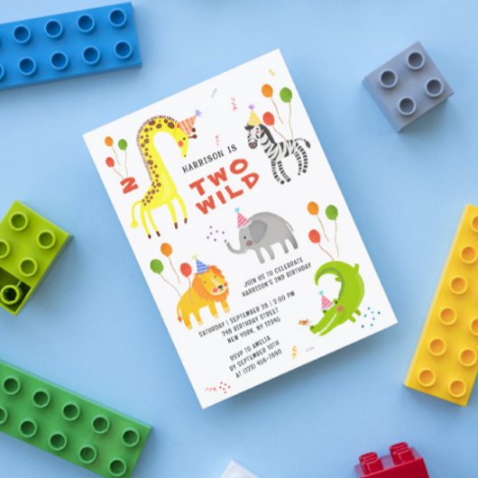 2匹の野生の誕生日サファリの動物かわいい写真 招待状