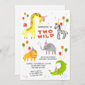 2匹の野生の誕生日サファリの動物かわいい写真 招待状 (正面/裏面)