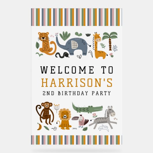 2匹の野生の2歳の誕生日サファリの動物かわいい子たち アクリルサイン (正面)