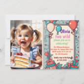 2匹の野生の2歳の誕生日サファリ動物かわいい写真 招待状 (正面)