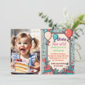 2匹の野生の2歳の誕生日サファリ動物かわいい写真 招待状 (スタンド正面)