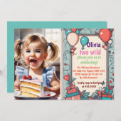 2匹の野生の2歳の誕生日サファリ動物かわいい写真 招待状 (正面/裏面)