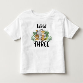 2匹の野生の3歳の誕生日ジャングルサファリカワイト トドラーTシャツ