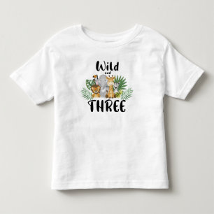 2匹の野生の3歳の誕生日ジャングルサファリカワイト トドラーTシャツ