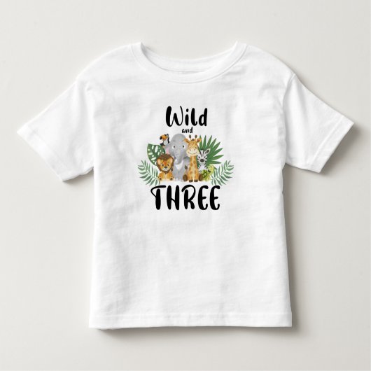 2匹の野生の3歳の誕生日ジャングルサファリカワイト トドラーTシャツ (正面)