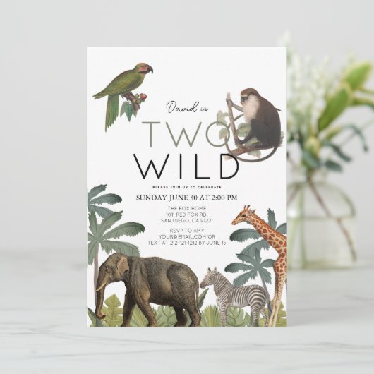 2匹の野生アフリカサファリの動物の誕生日2 招待状 (スタンド正面)