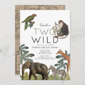 2匹の野生アフリカサファリの動物の誕生日2 招待状 (正面/裏面)