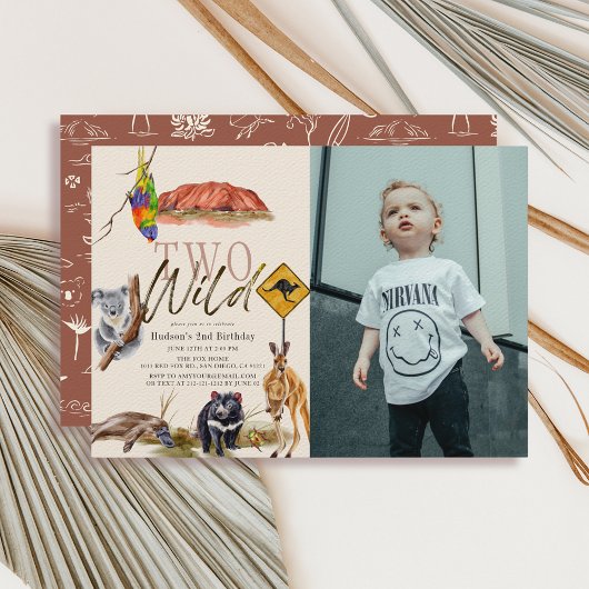 2匹の野生オーストラリアの動物の写真2歳の誕生日 招待状