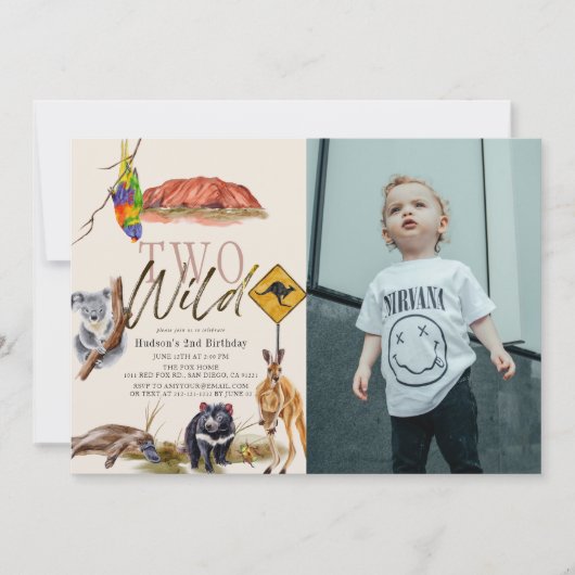 2匹の野生オーストラリアの動物の写真2歳の誕生日 招待状 (正面)