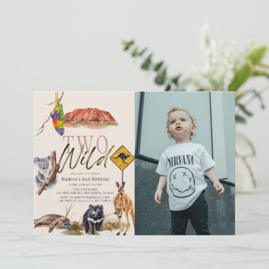 2匹の野生オーストラリアの動物の写真2歳の誕生日 招待状 (スタンド正面)